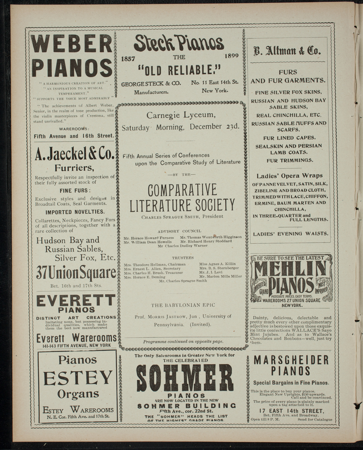 Comparative Literature Society, December 23, 1899, program page 2