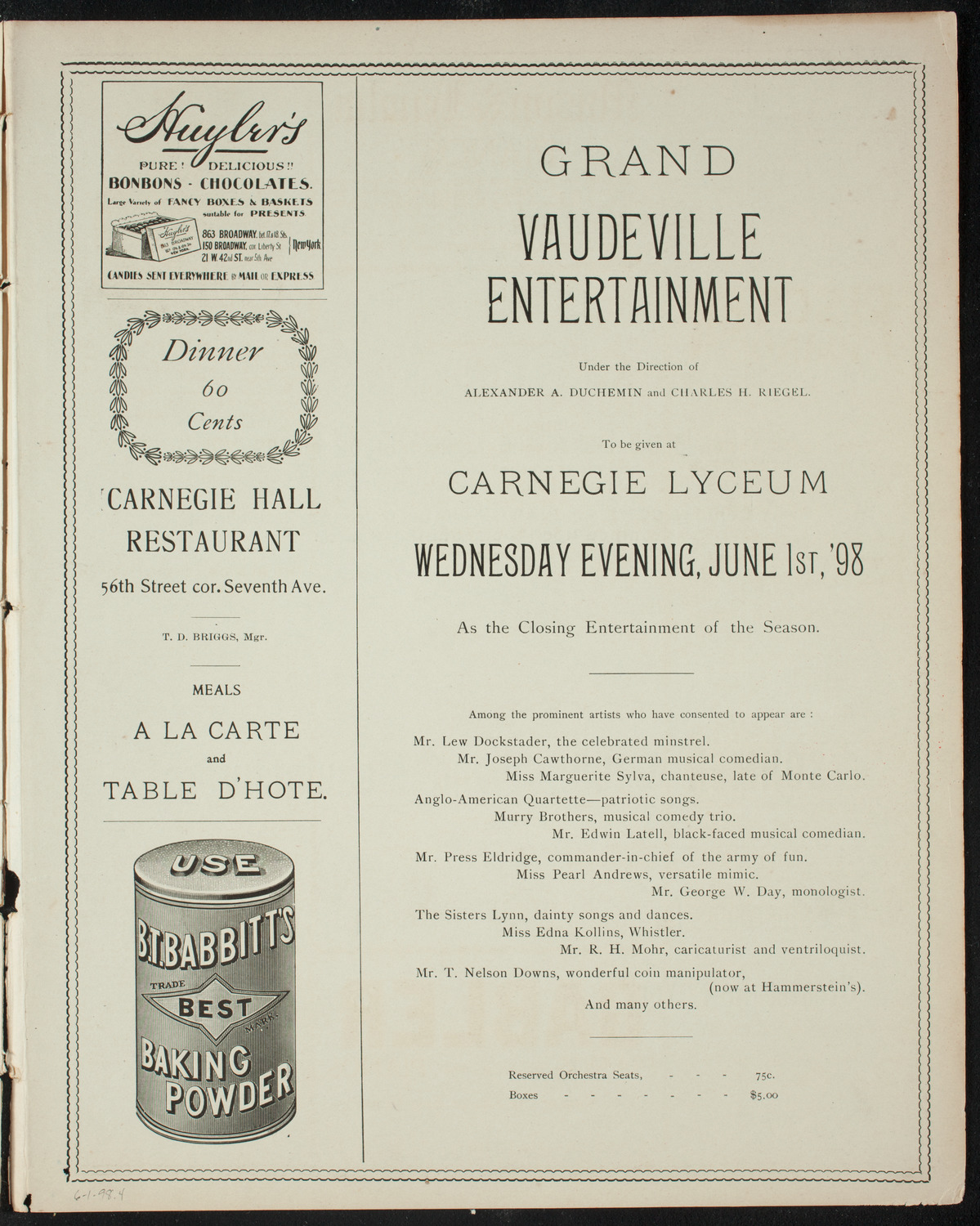 Vaudeville Concert, June 1, 1898, program page 7