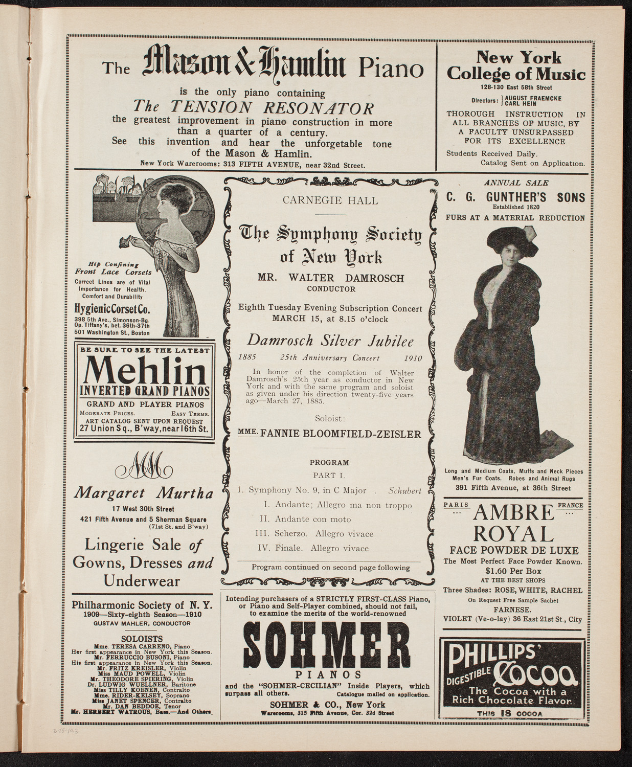 New York Symphony Orchestra: Damrosch Silver Jubilee, March 15, 1910, program page 5