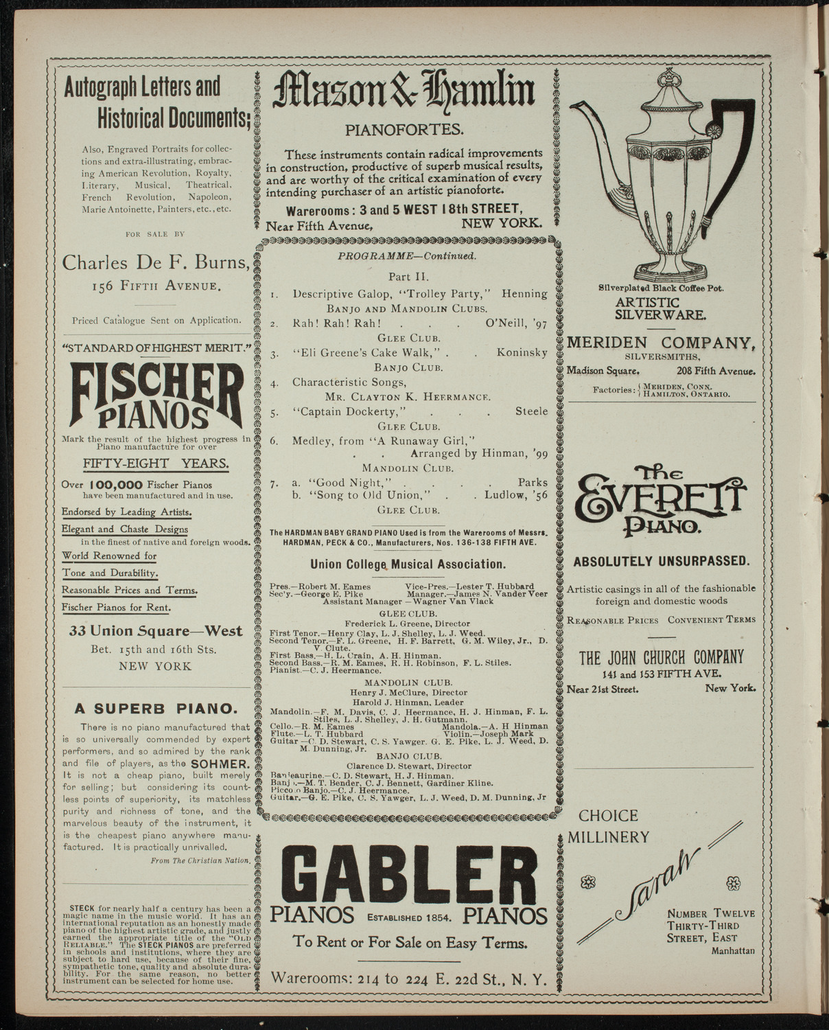 Union College Musical Association Glee, Banjo and Mandolin Clubs, April 29, 1899, program page 6