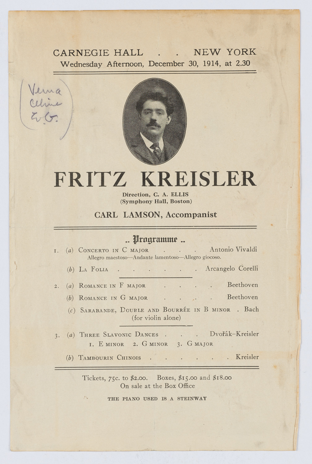 Fritz Kreisler, December 30, 1914