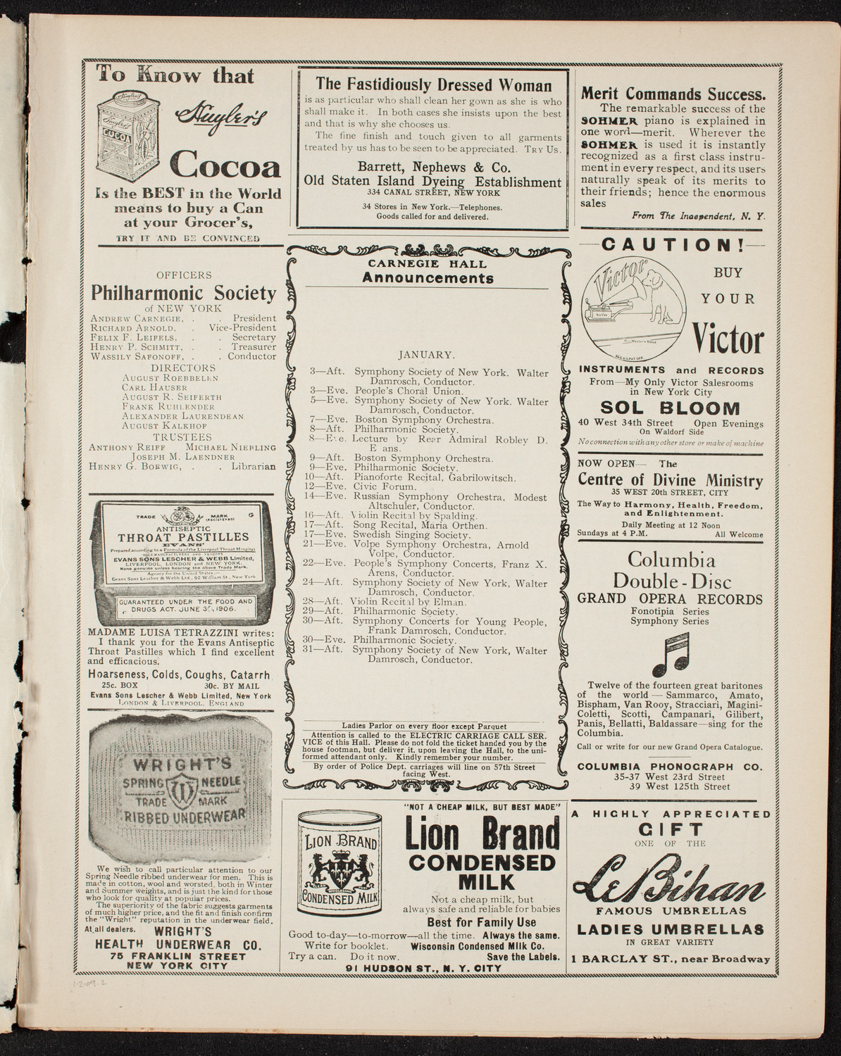 Ben Greet Players with New York Symphony Orchestra, January 2, 1909, program page 3