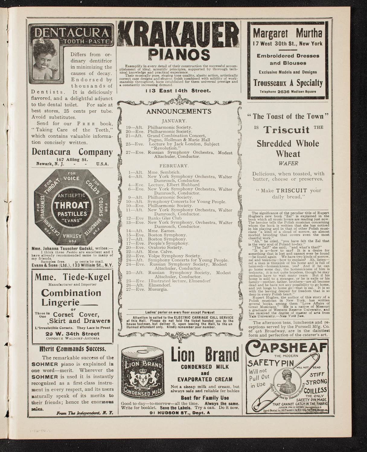 New York Symphony Orchestra, January 16, 1906, program page 3