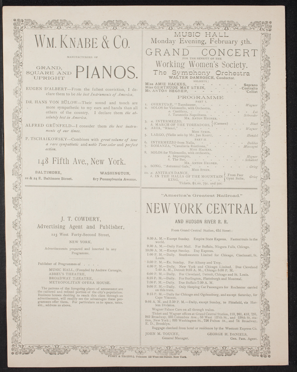 Damrosch Sunday Concert, January 28, 1894, program page 8