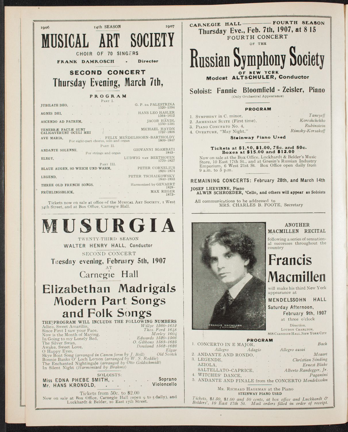 New York Philharmonic, January 25, 1907, program page 10