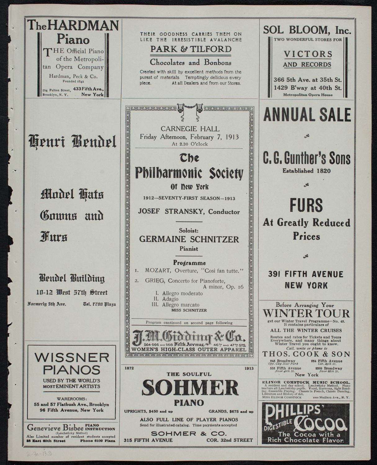 New York Philharmonic, February 7, 1913, program page 5
