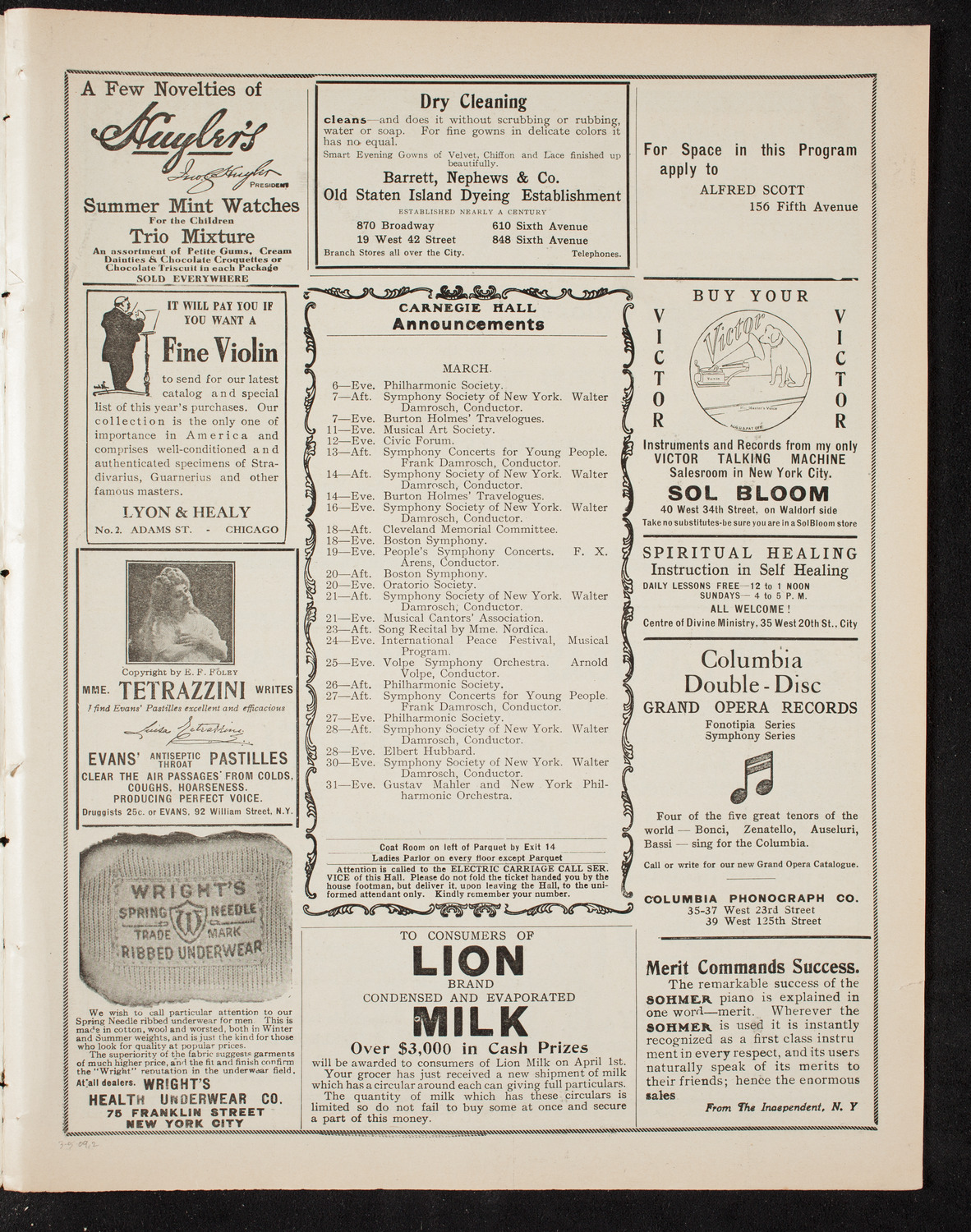 New York Philharmonic, March 5, 1909, program page 3
