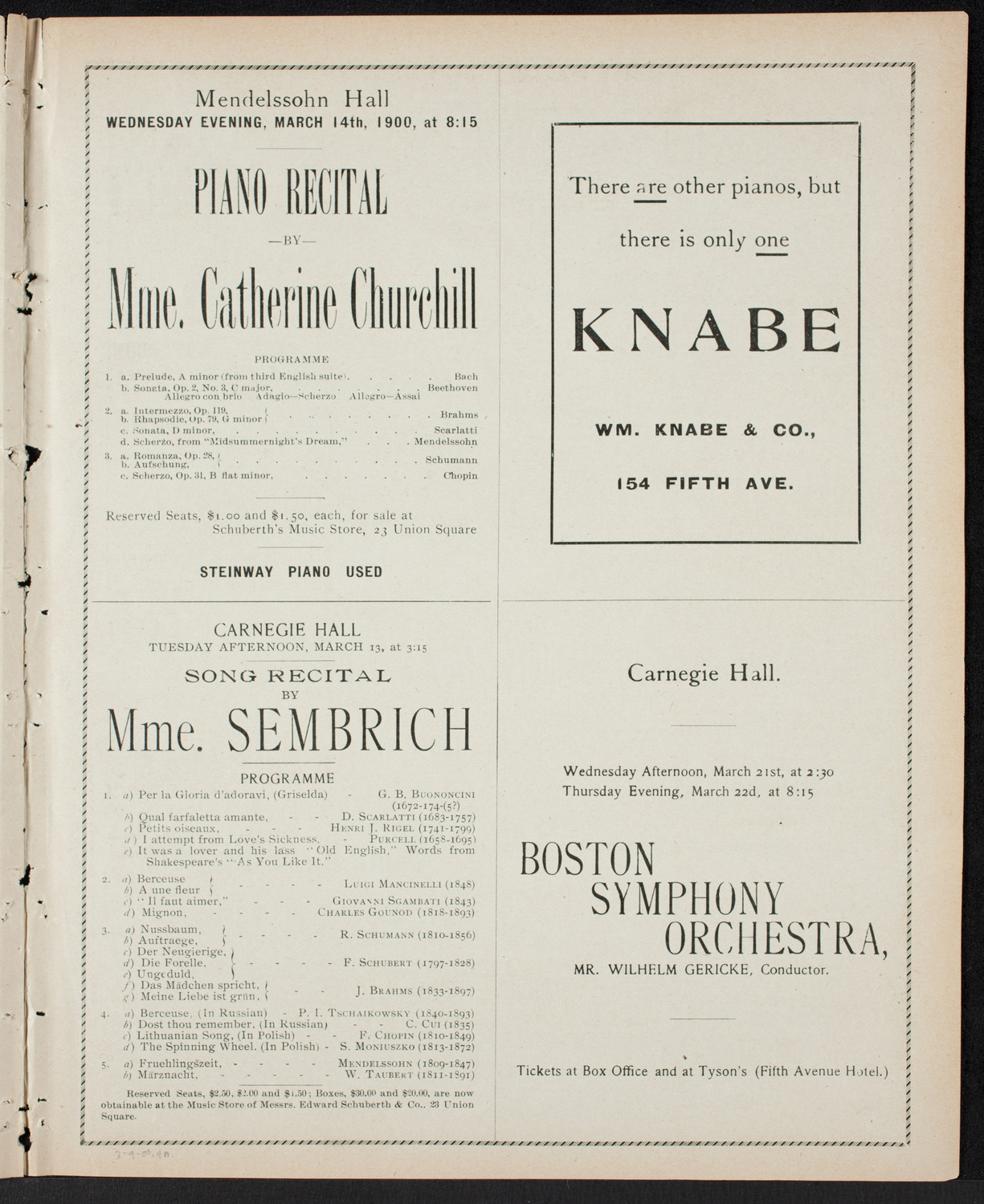 New York Philharmonic, March 9, 1900, program page 7