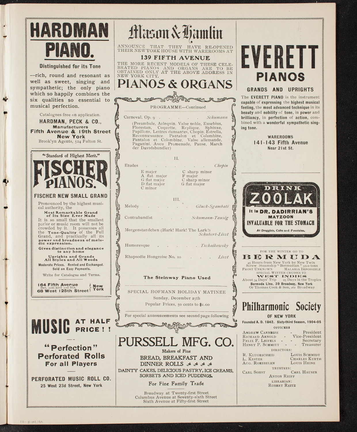 Josef Hofmann, Piano, December 3, 1904, program page 7
