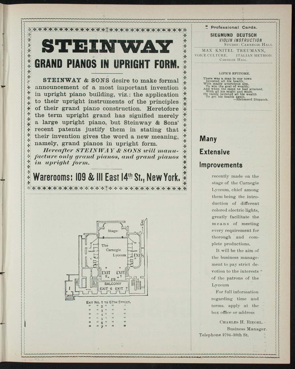 Benefit: Club Revolucionario Cubano/ Wounded Cubans, December 31, 1897, program page 5