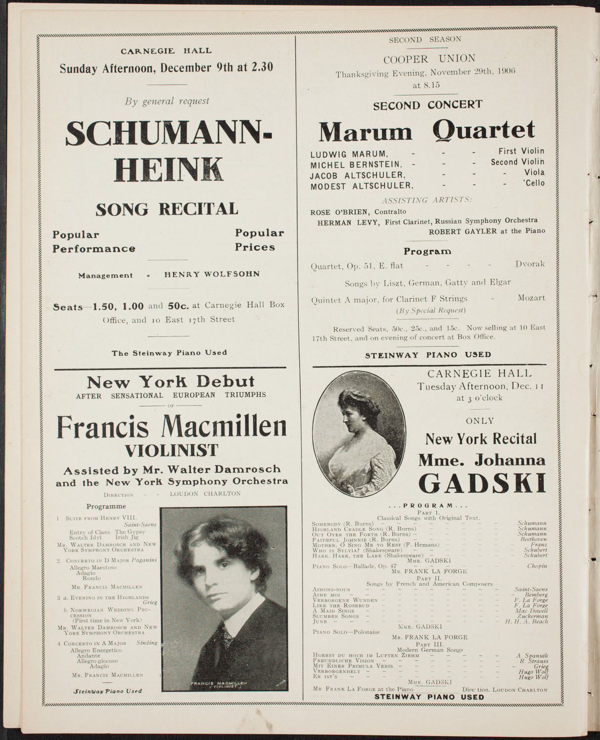 New York Symphony Orchestra, November 25, 1906, program page 12