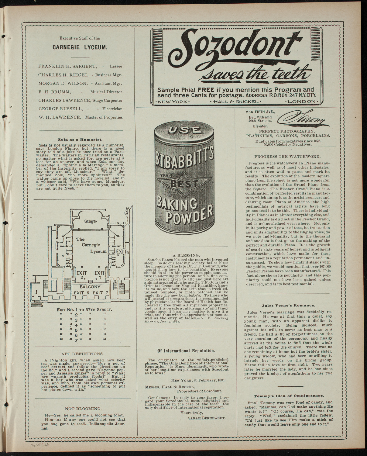 Alice in Wonderland, April 11, 1899, program page 3