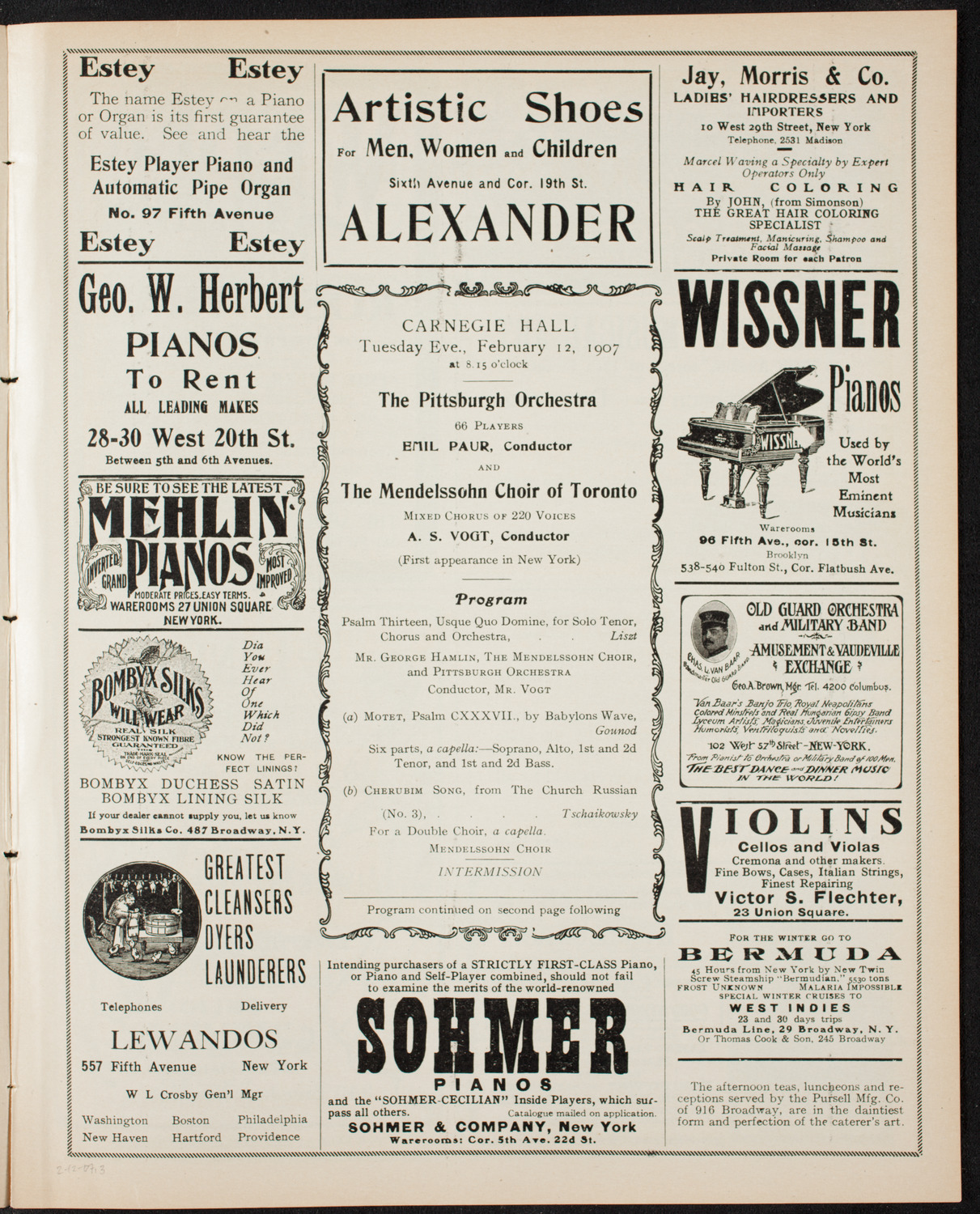 Pittsburgh Symphony Orchestra and The Mendelssohn Choir of Toronto, February 12, 1907, program page 5