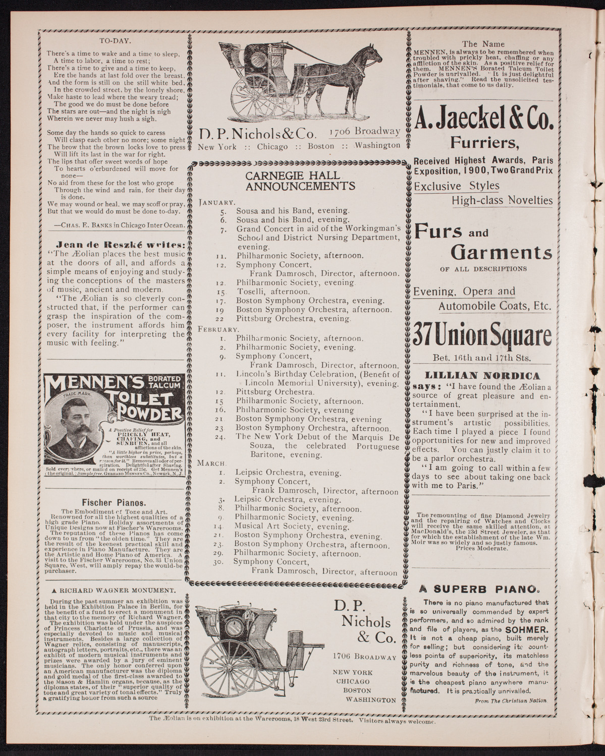 Sousa and His Band, January 5, 1901, program page 2