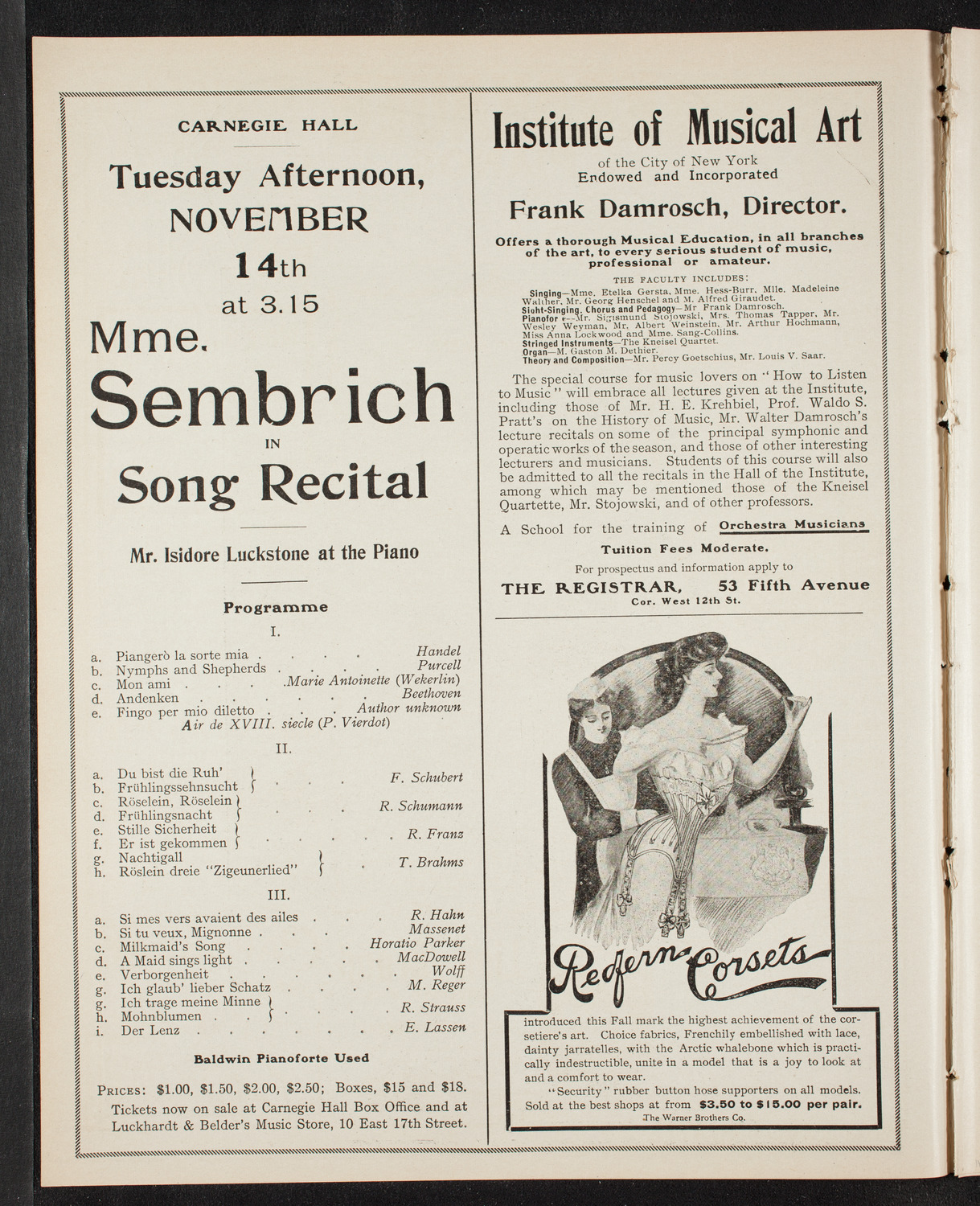 New York German Conservatory of Music Concert, November 5, 1905, program page 2