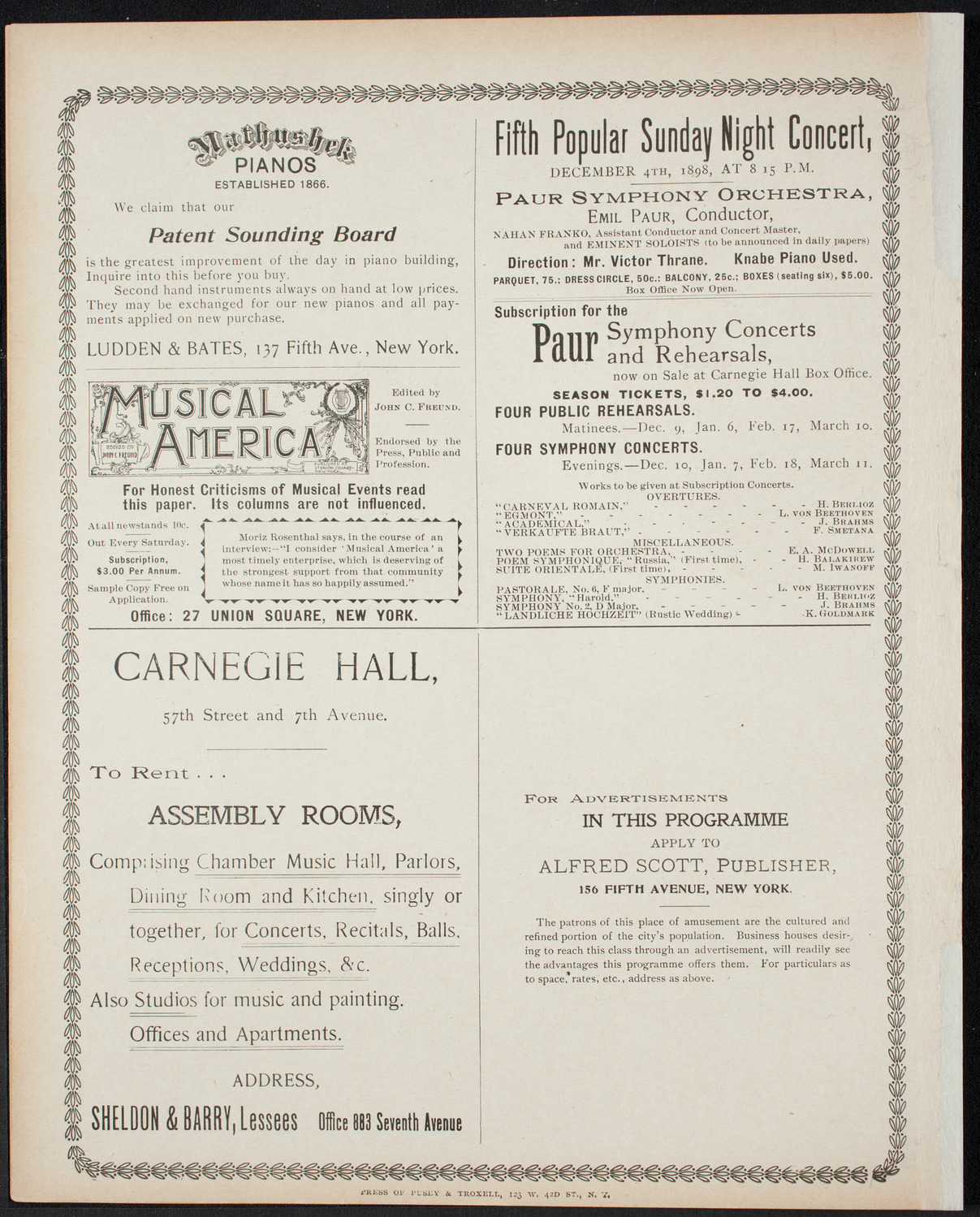 Madeline Schiller with Grand Orchestra, November 28, 1898, program page 8