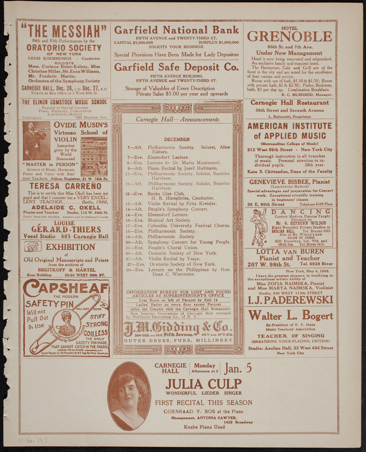 Boston Symphony Orchestra, December 6, 1913, program page 3