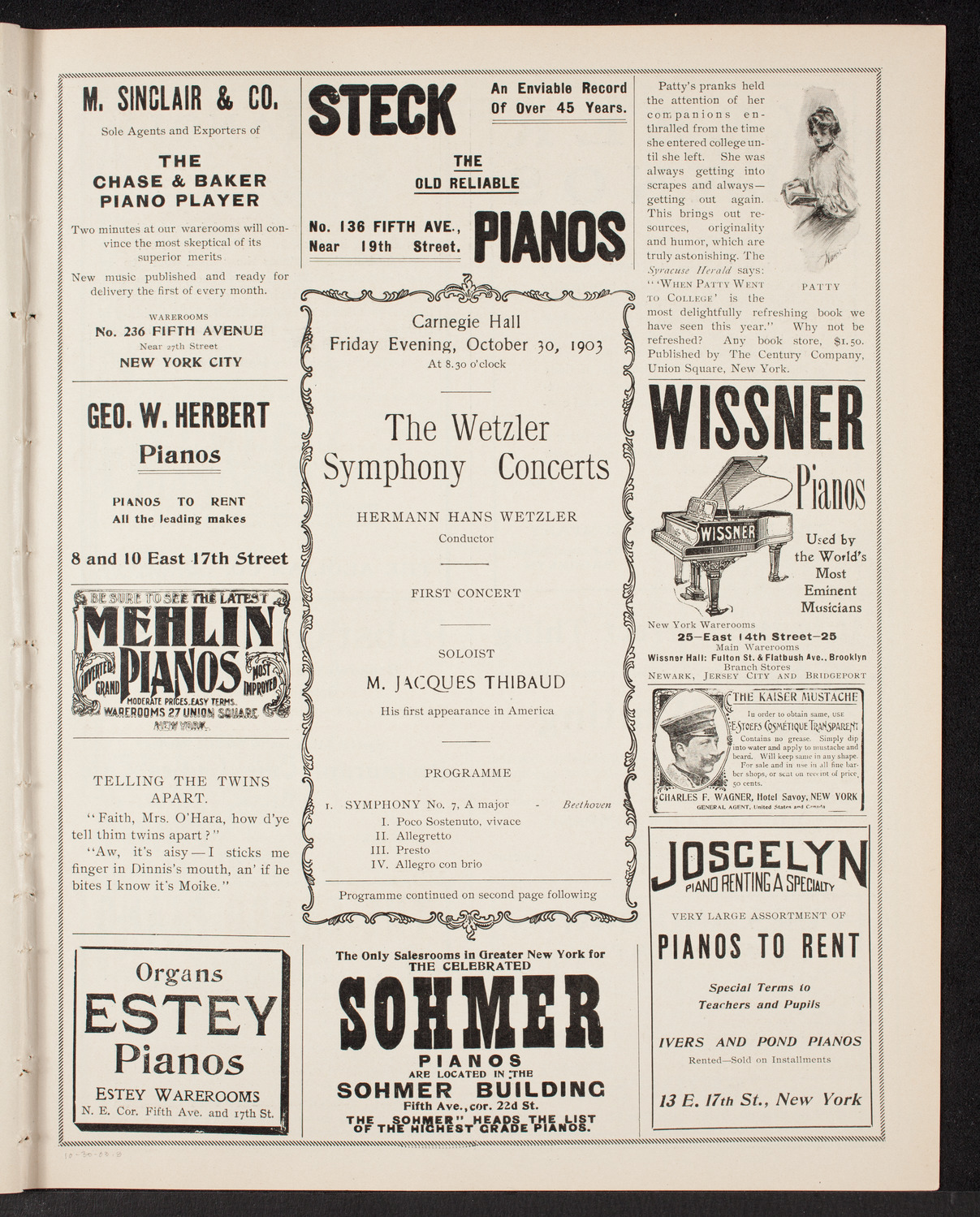 Wetzler Symphony Orchestra, October 30, 1903, program page 5