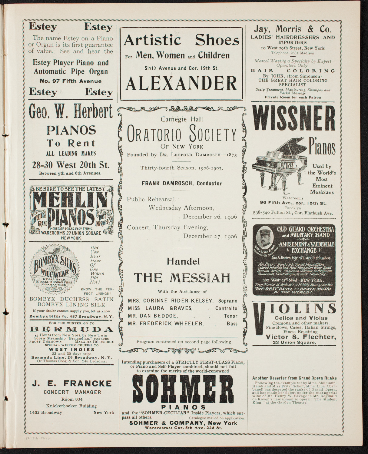 Oratorio Society of New York, December 26, 1906, program page 5