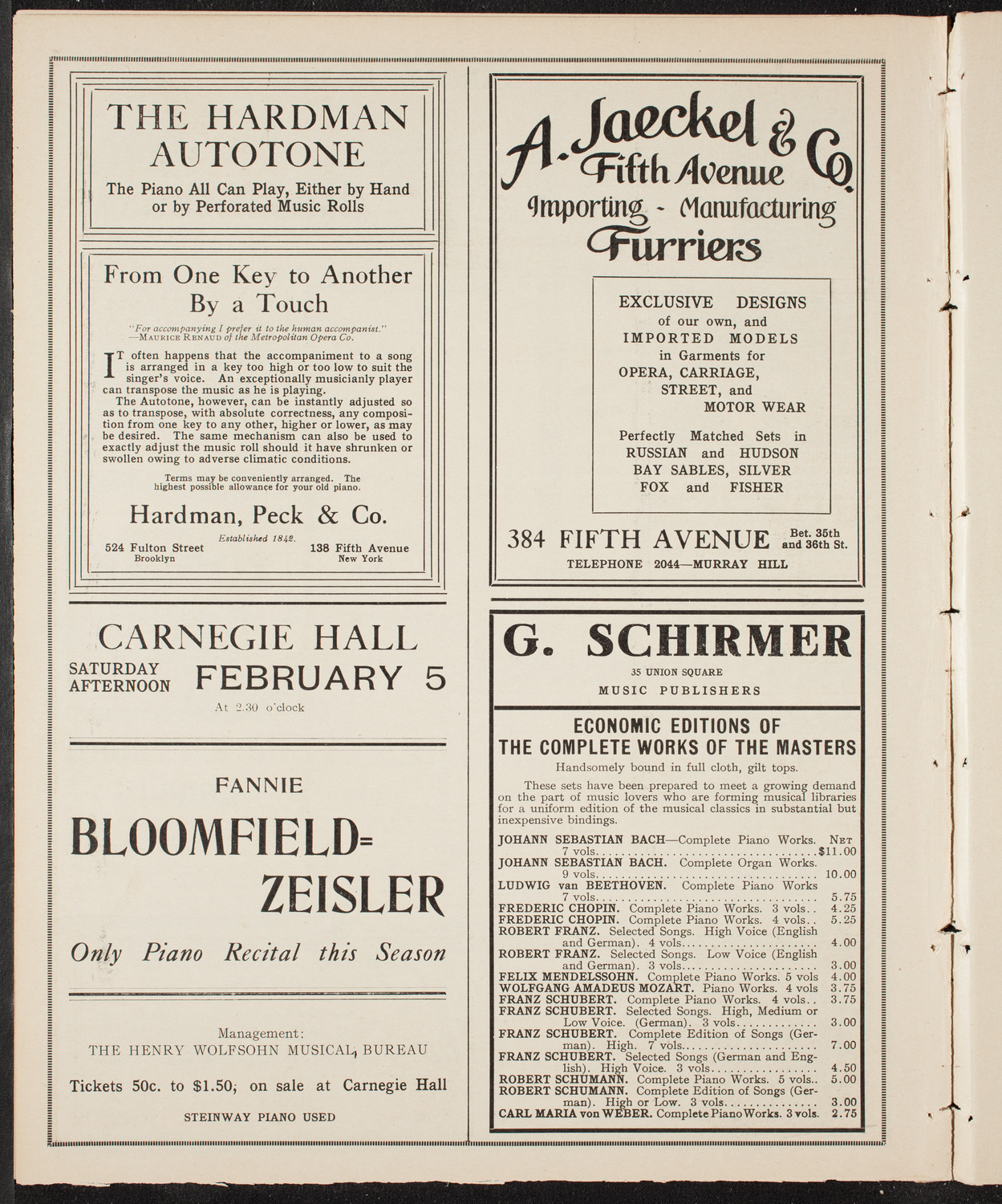 Ferruccio Busoni, Piano, January 25, 1910, program page 8