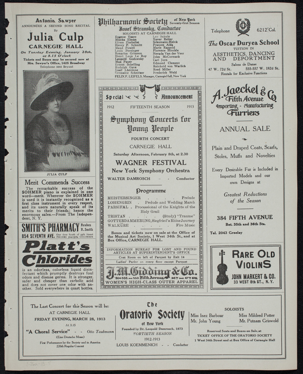 New York Philharmonic, January 26, 1913, program page 9