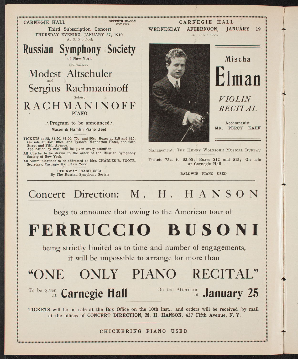 New York Philharmonic, January 7, 1910, program page 10