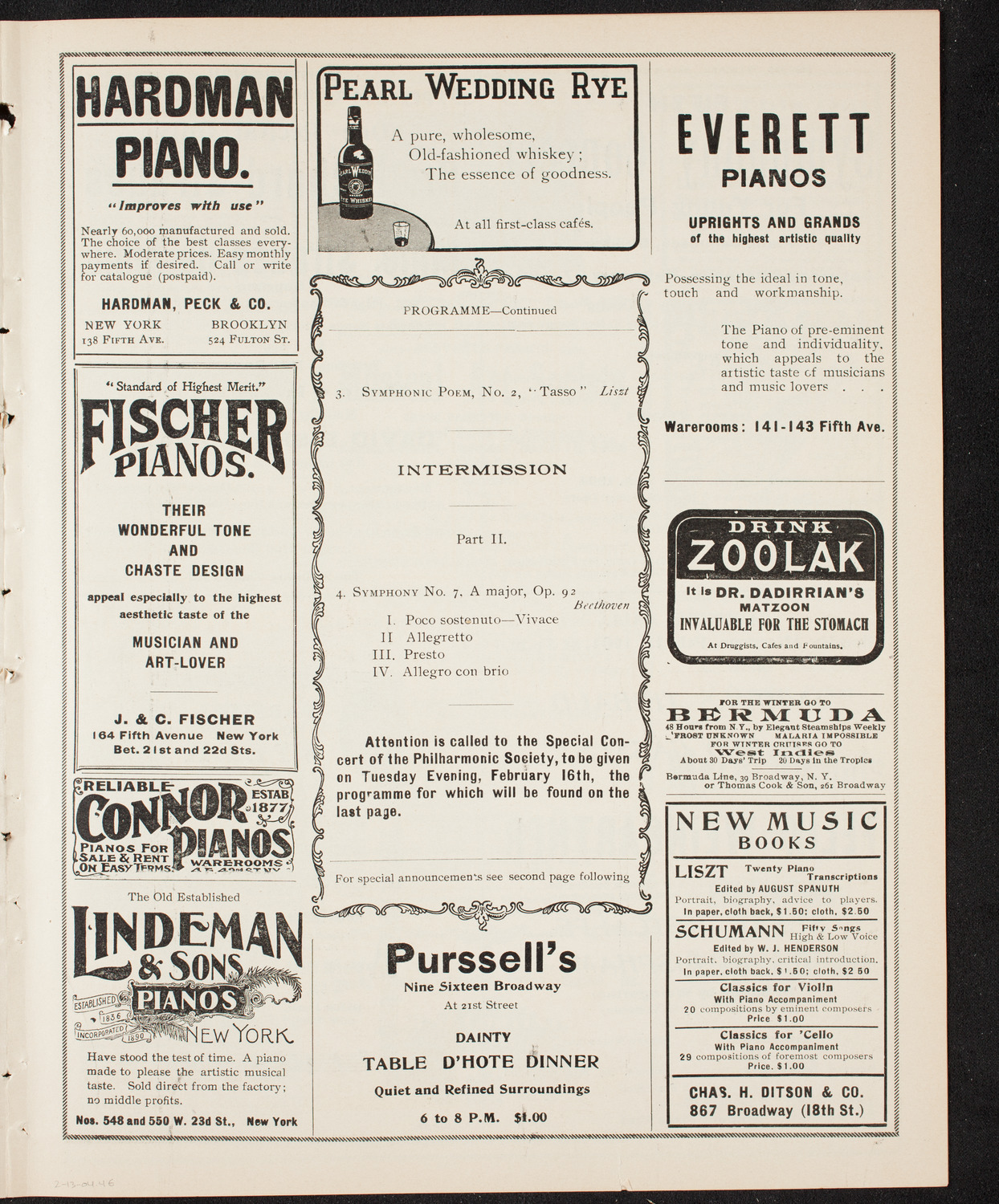 New York Philharmonic, February 13, 1904, program page 7