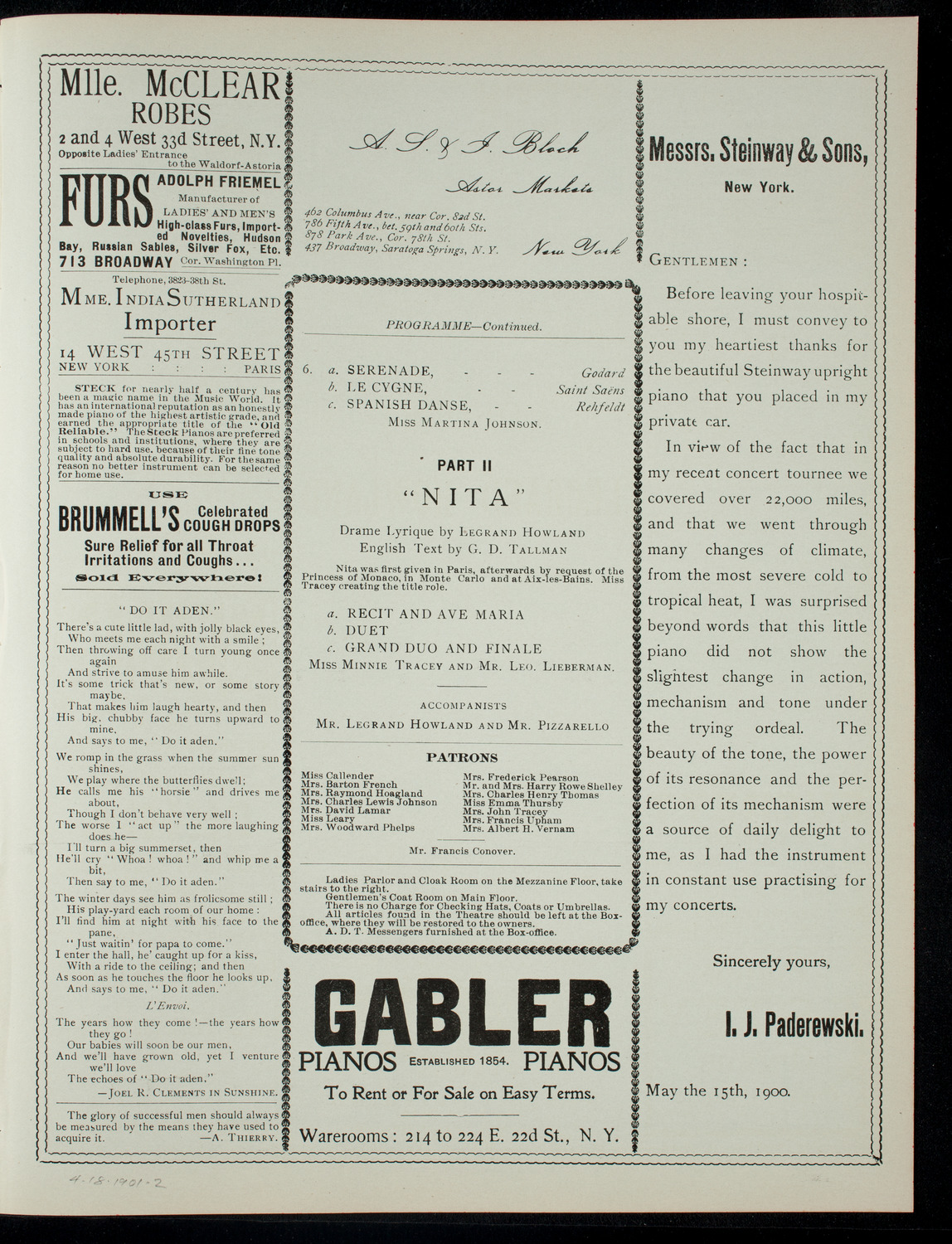 Concert Given by Legrand Howland, April 18, 1901, program page 3