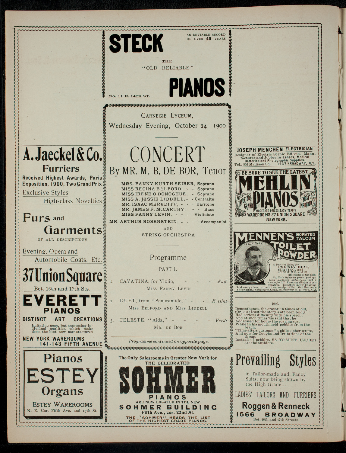 Concert by Mr. M. B. De Bor, October 24, 1900, program page 2