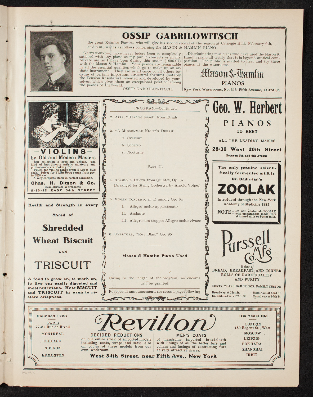 Volpe Symphony Society of New York, January 21, 1909, program page 7