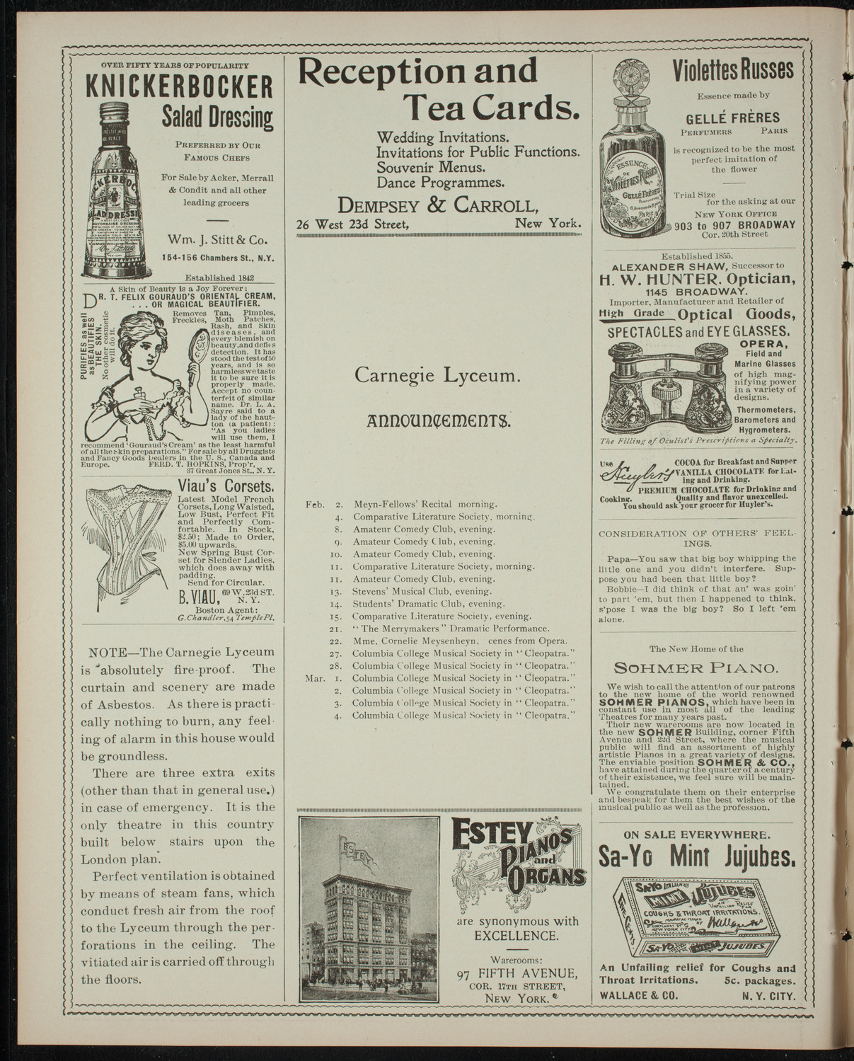 Trinity School Theatrical Presentation, February 1, 1899, program page 2