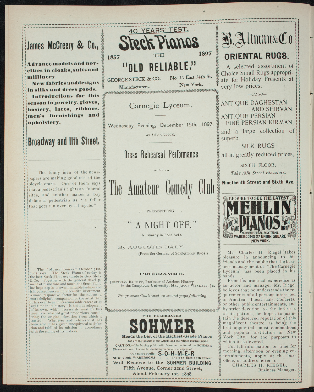 Amateur Comedy Club, December 15, 1897, program page 4