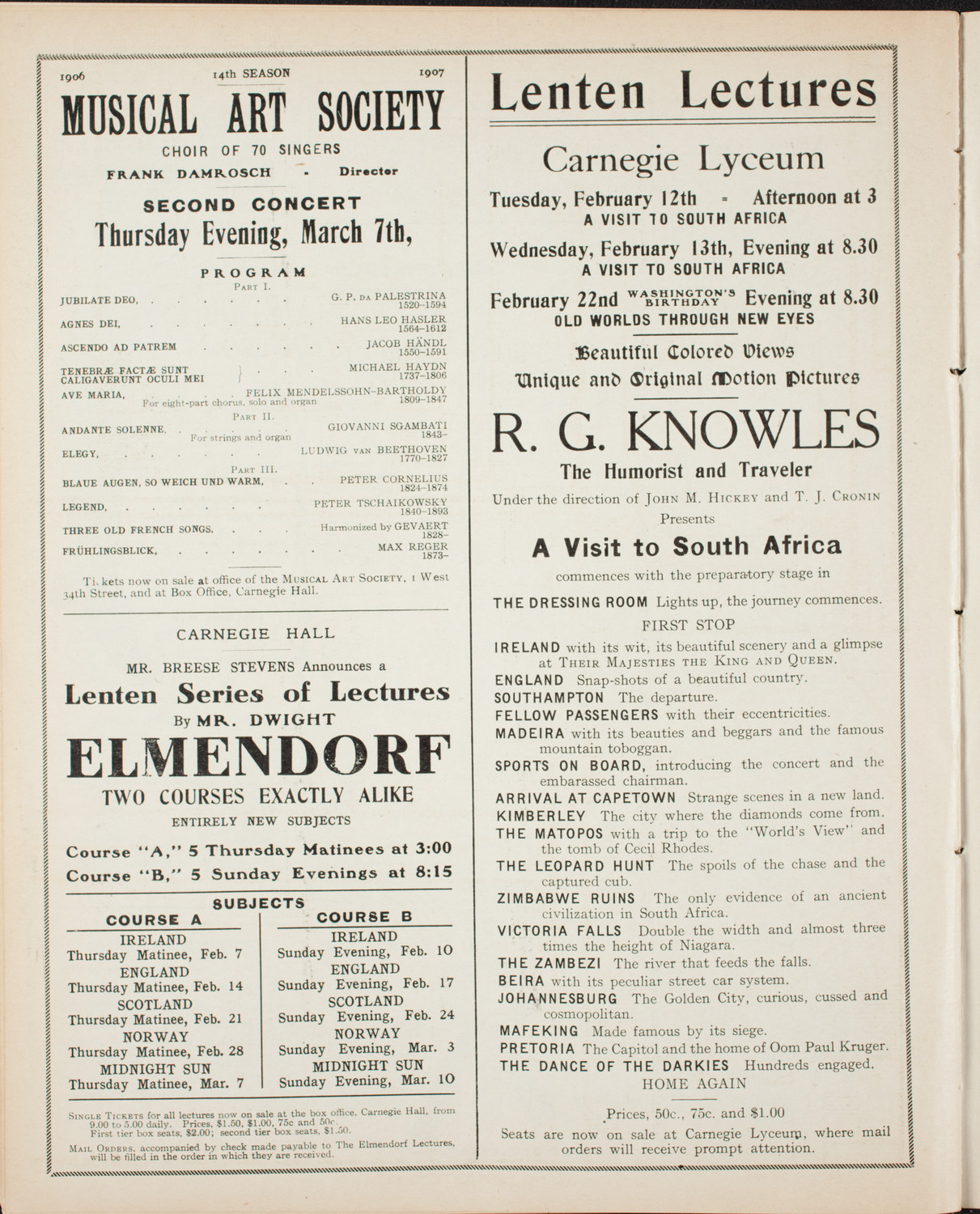 Elmendorf Lecture: Ireland, February 7, 1907, program page 10