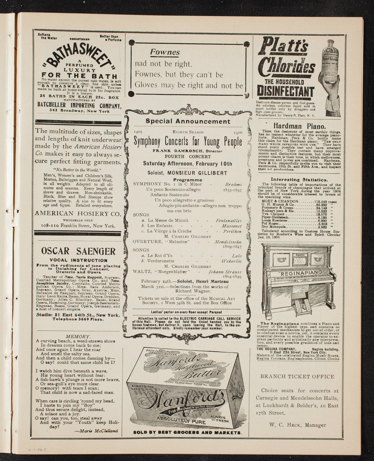 New York Symphony Orchestra, February 6, 1906, program page 9