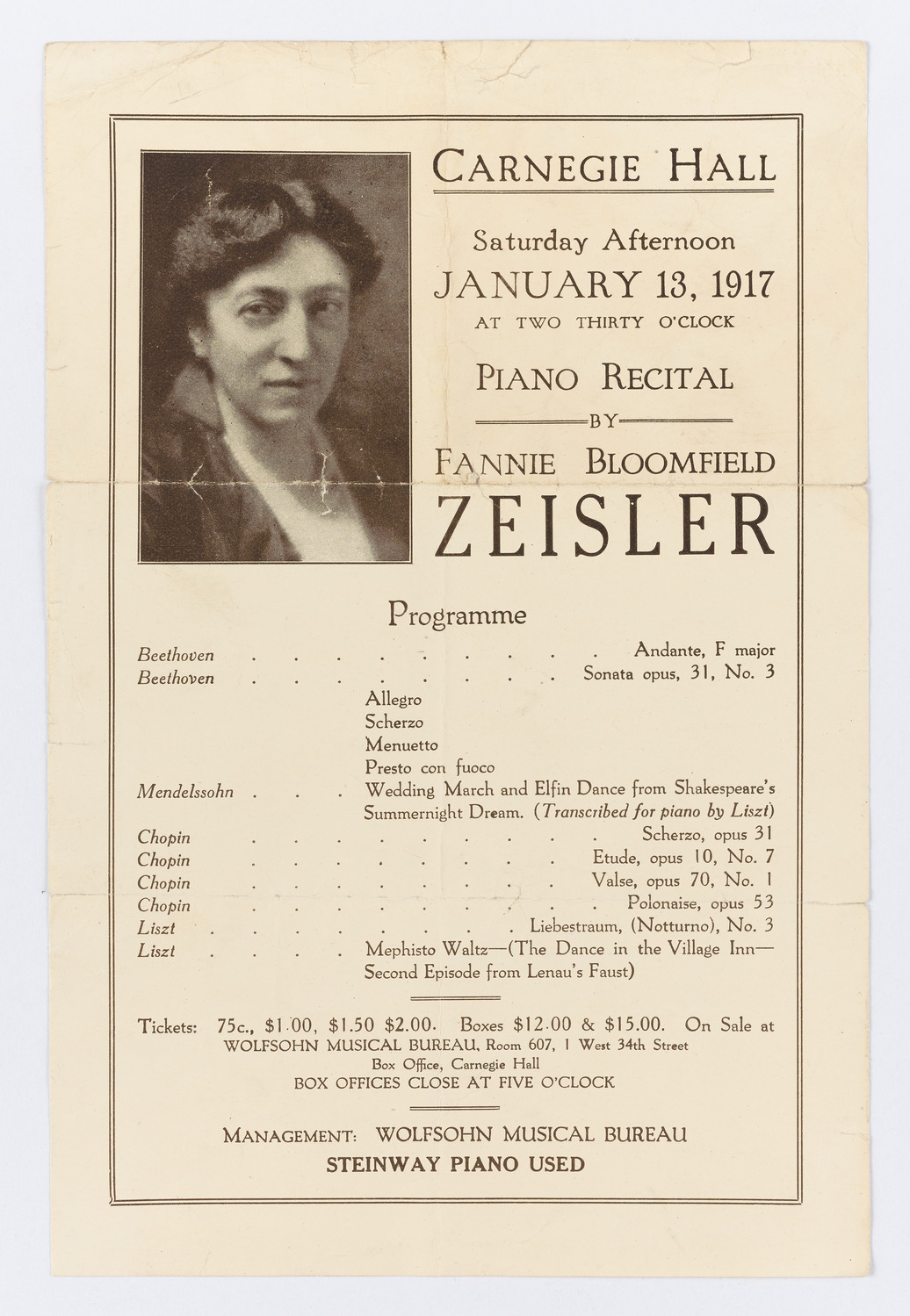 Fannie Bloomfield Zeisler, January 13, 1917