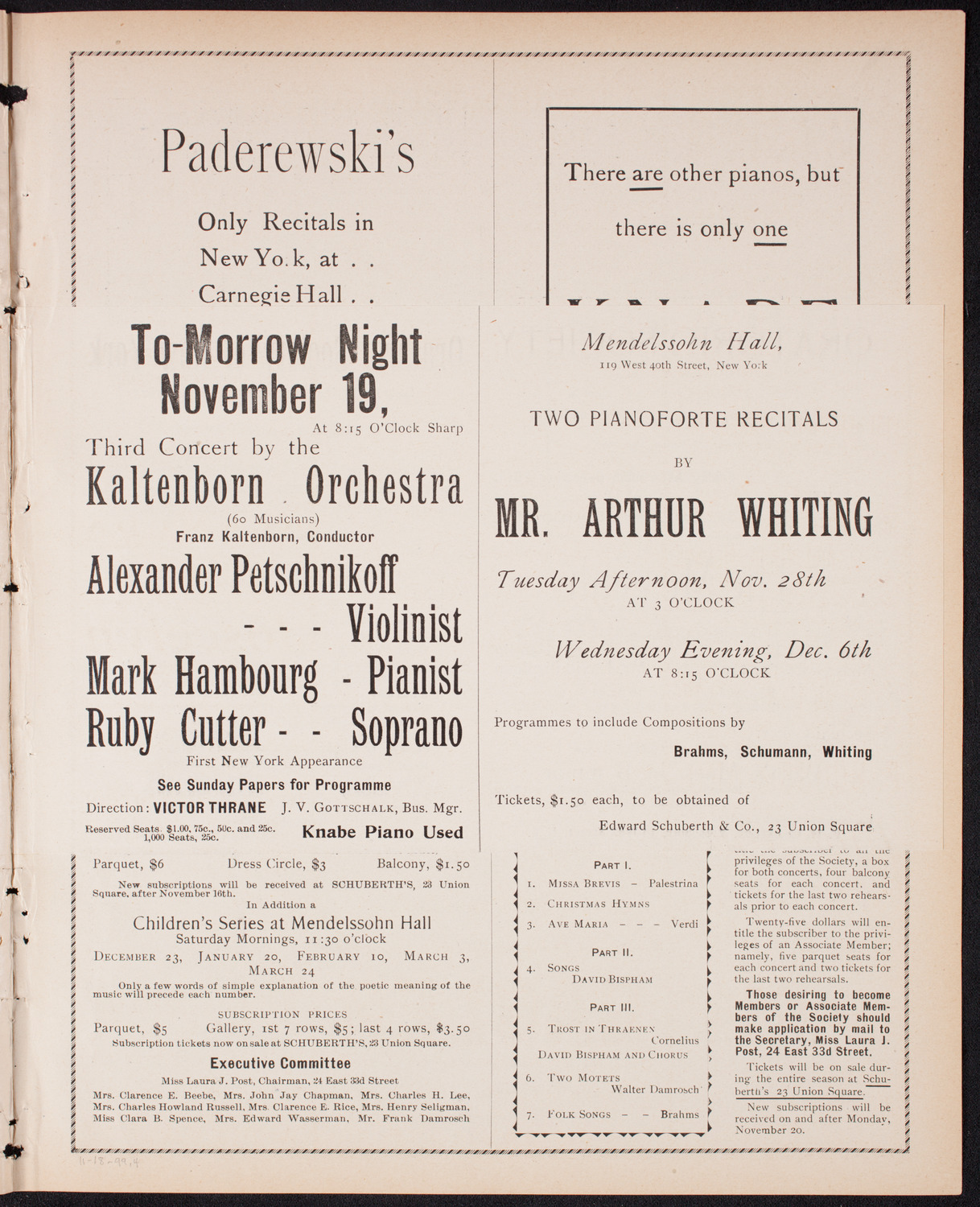 New York Philharmonic, November 18, 1899, program page 7