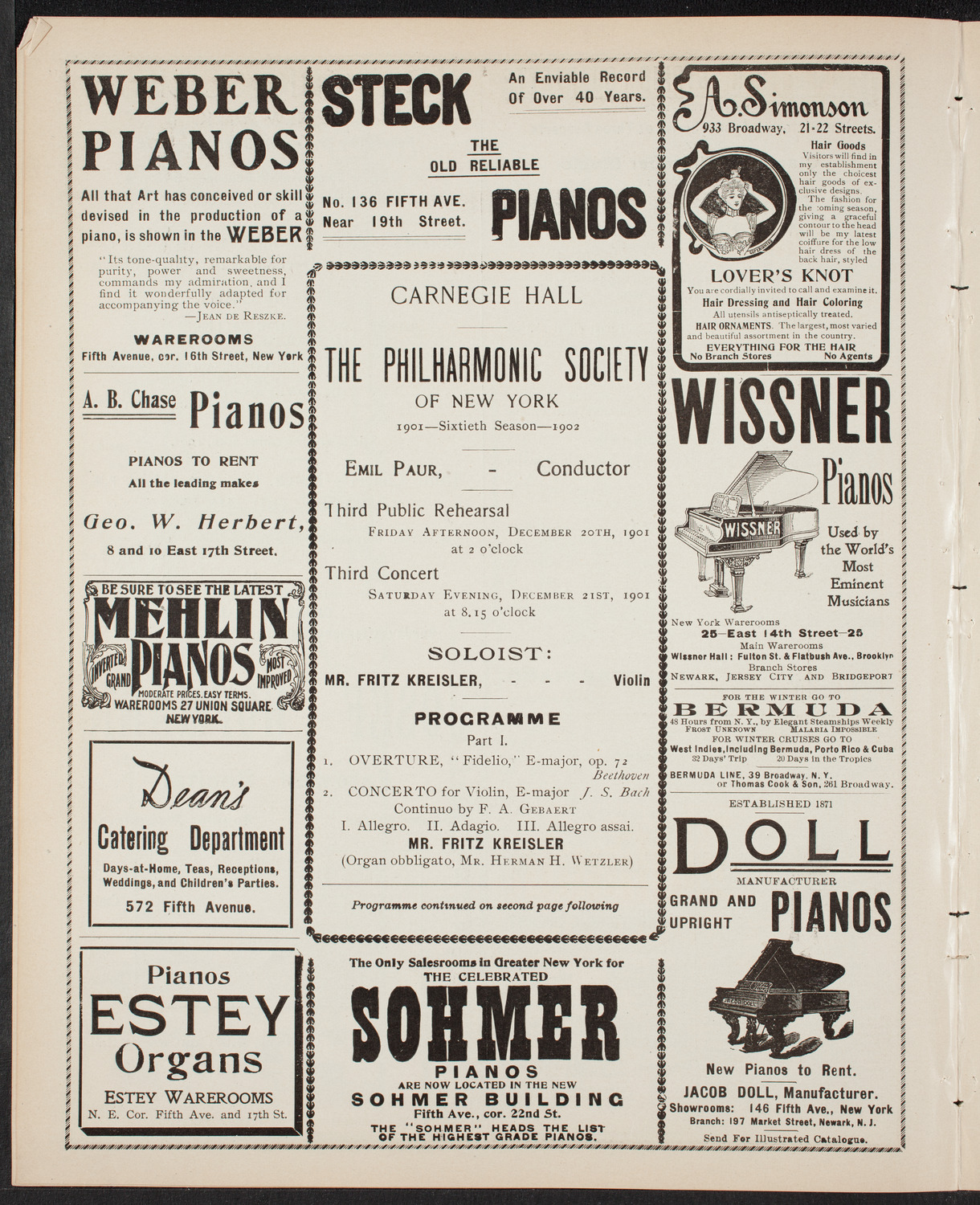 New York Philharmonic, December 20, 1901, program page 6