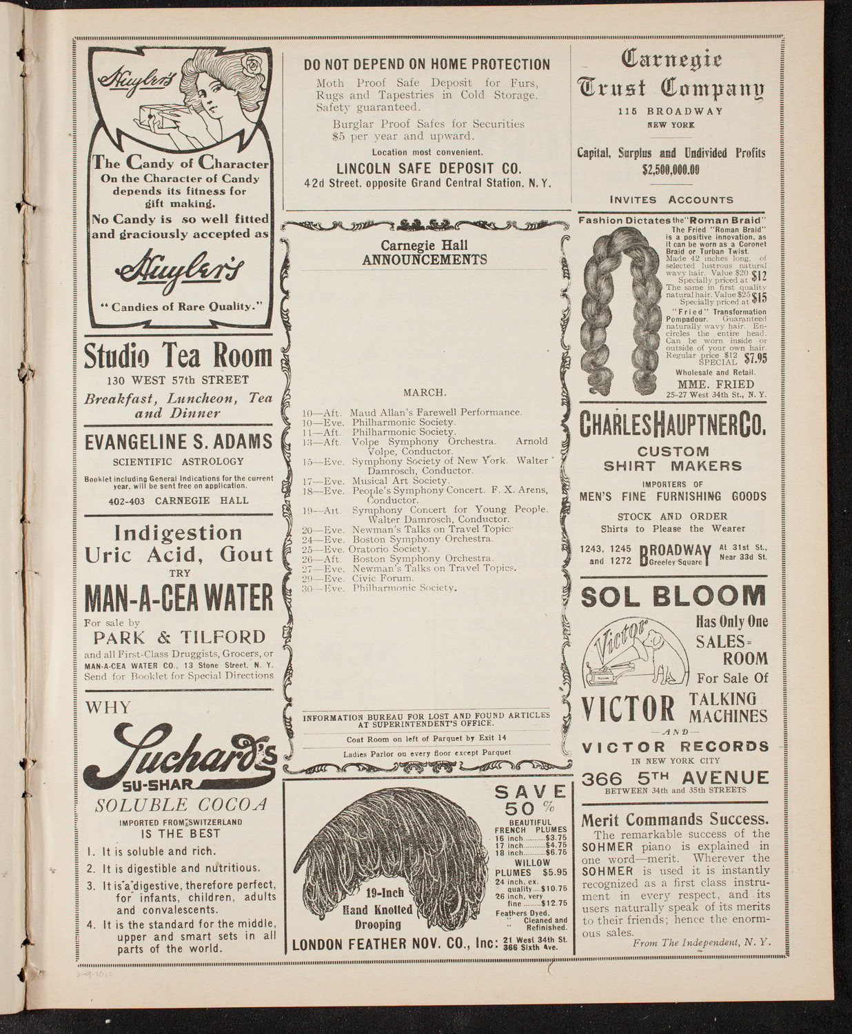 Mischa Elman, Violin, March 9, 1910, program page 3