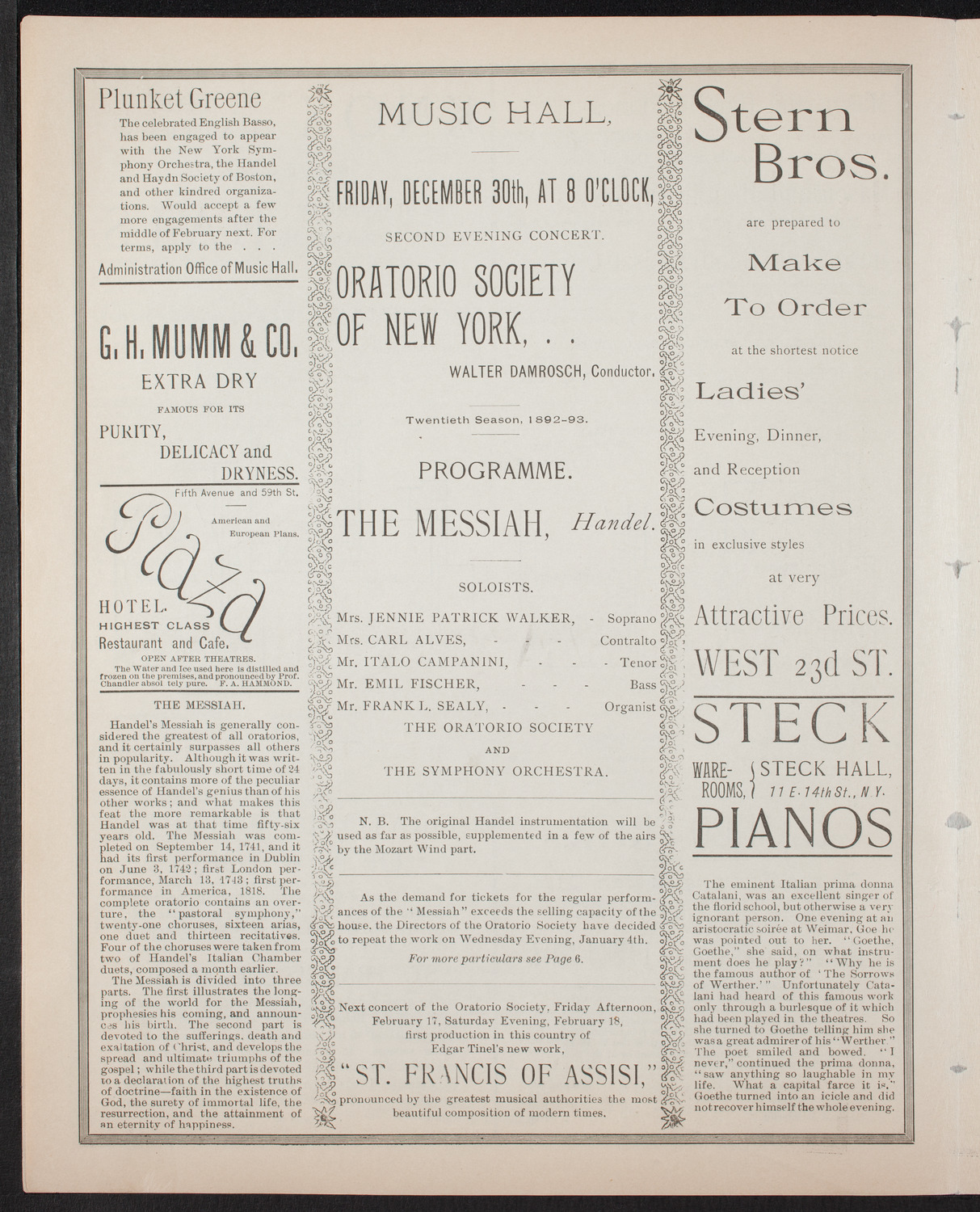 Oratorio Society of New York, December 30, 1892, program page 4