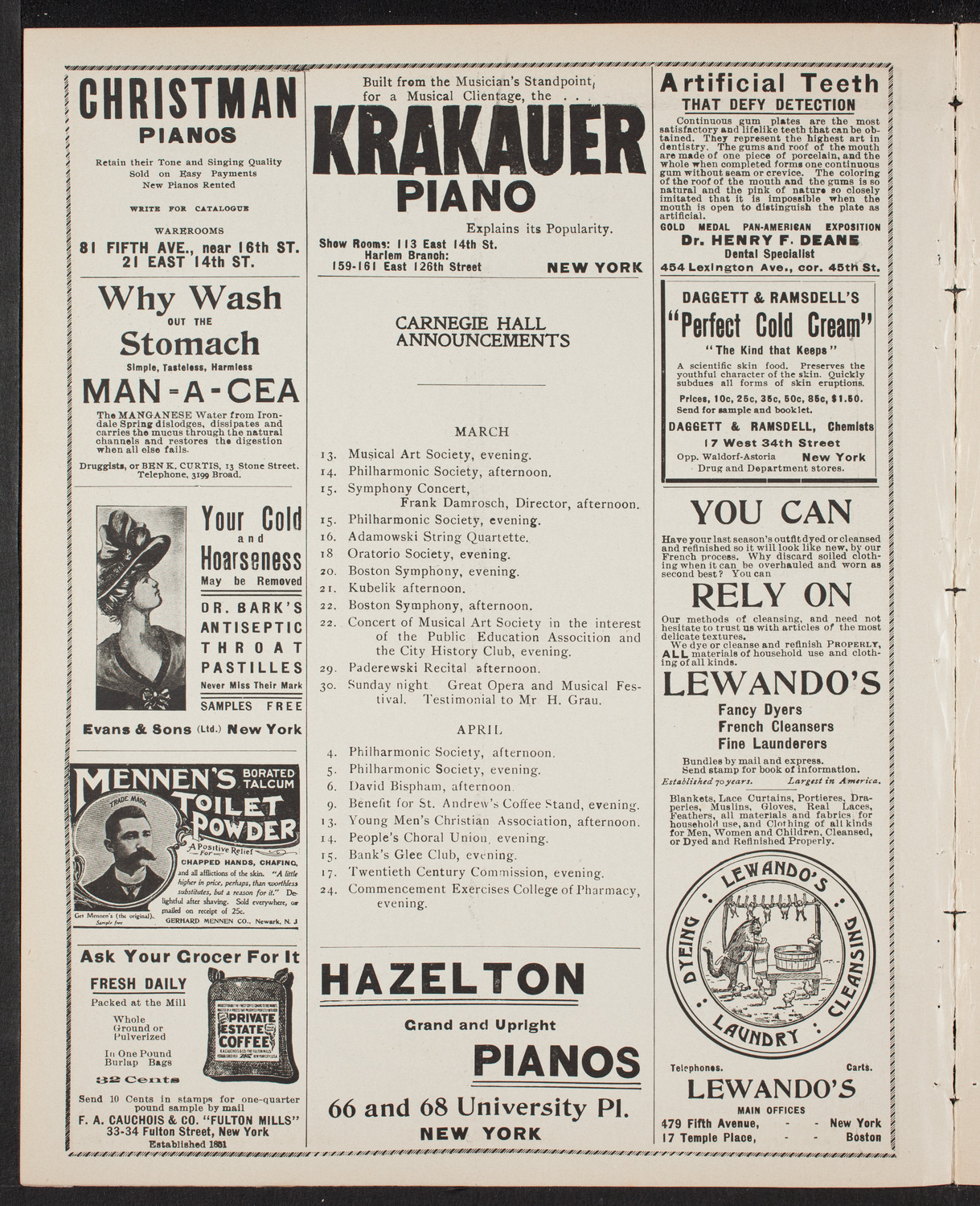 Wetzler Symphony Orchestra with Fritz Kreisler, March 11, 1902, program page 2