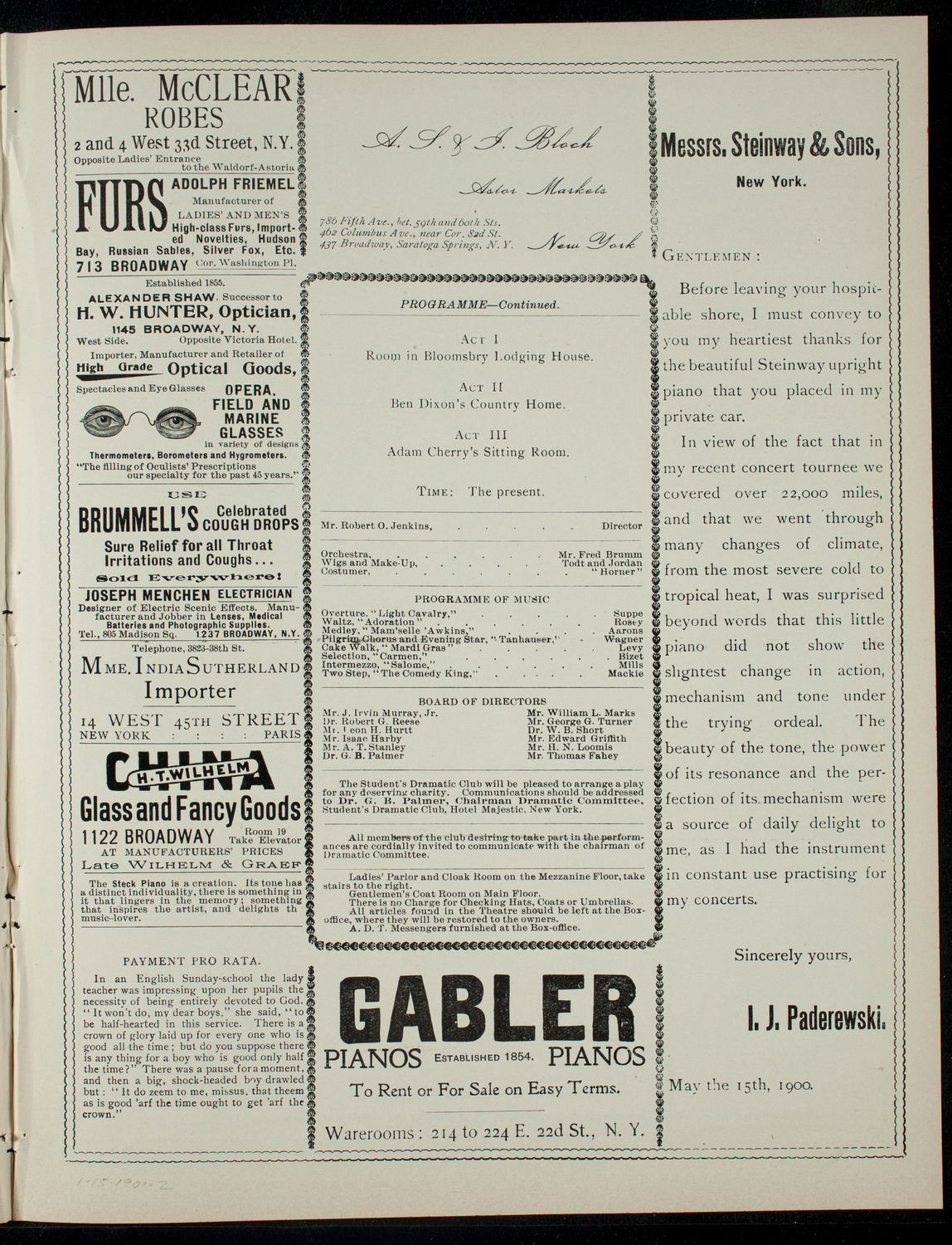 Students' Dramatic Club, January 15, 1901, program page 3