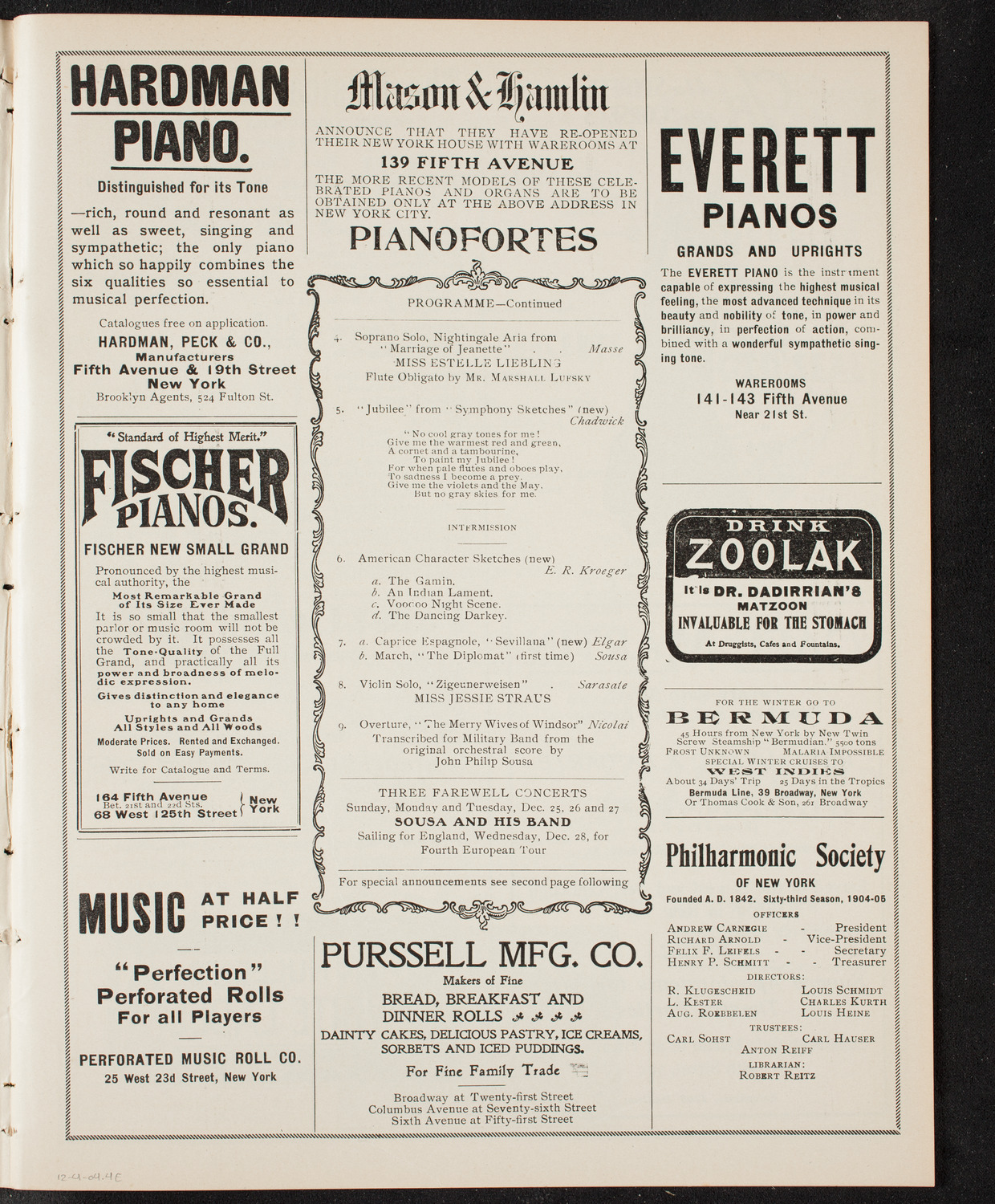 Sousa and His Band, December 4, 1904, program page 7