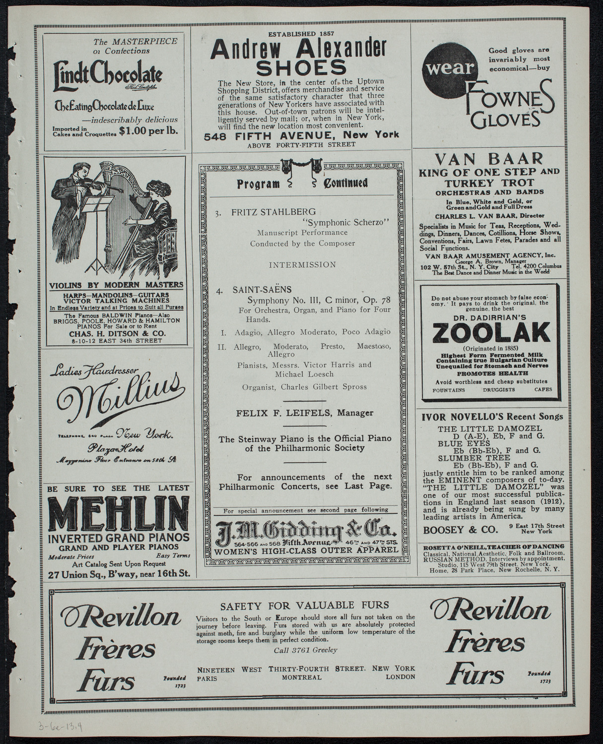 New York Philharmonic, March 6, 1913, program page 7