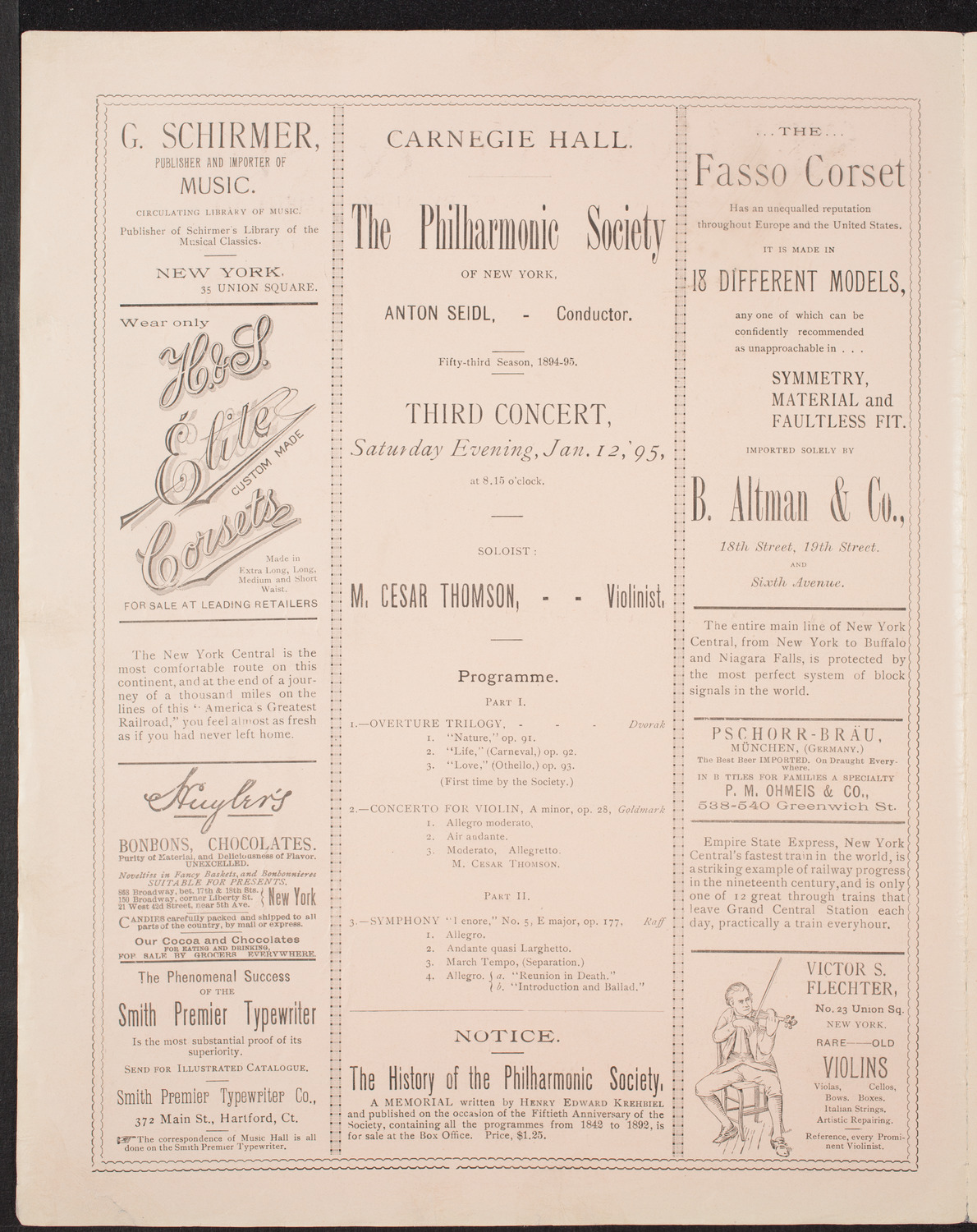 New York Philharmonic, January 12, 1895, program page 2