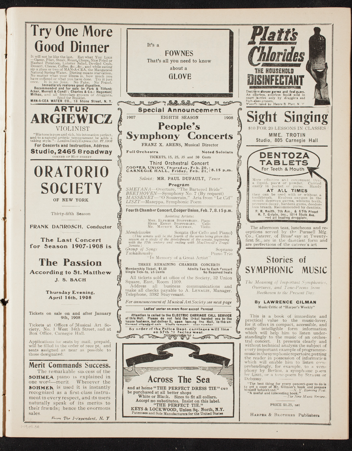 New York Symphony Orchestra, January 19, 1908, program page 9
