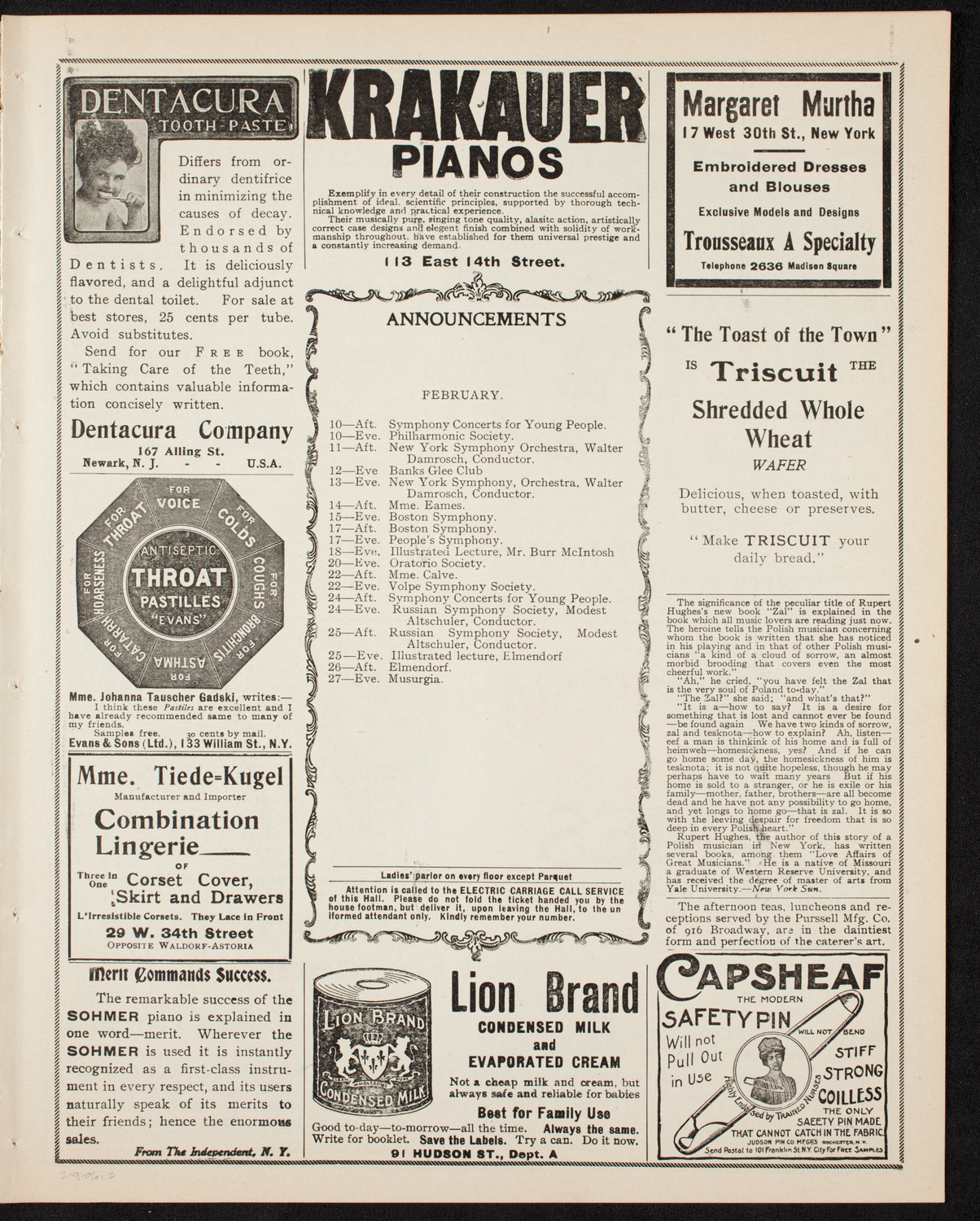 New York Philharmonic, February 9, 1906, program page 3