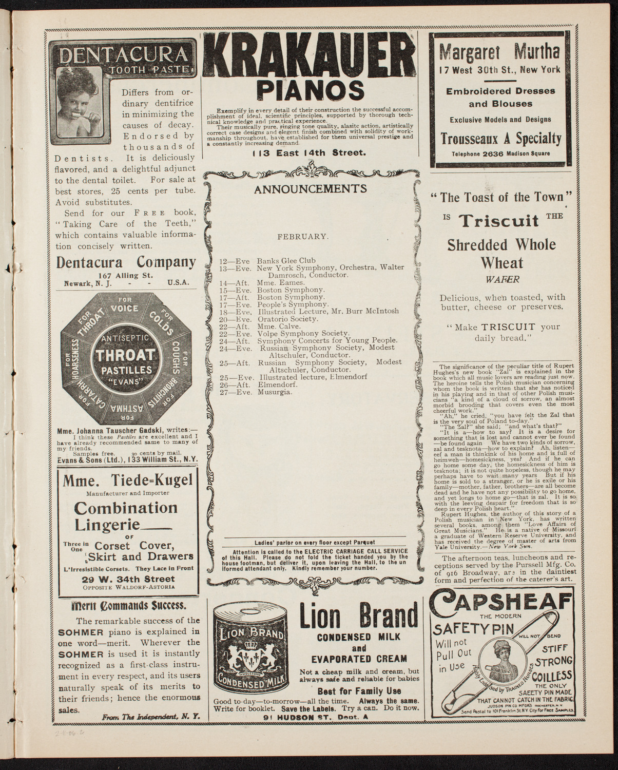 New York Symphony Orchestra, February 11, 1906, program page 3