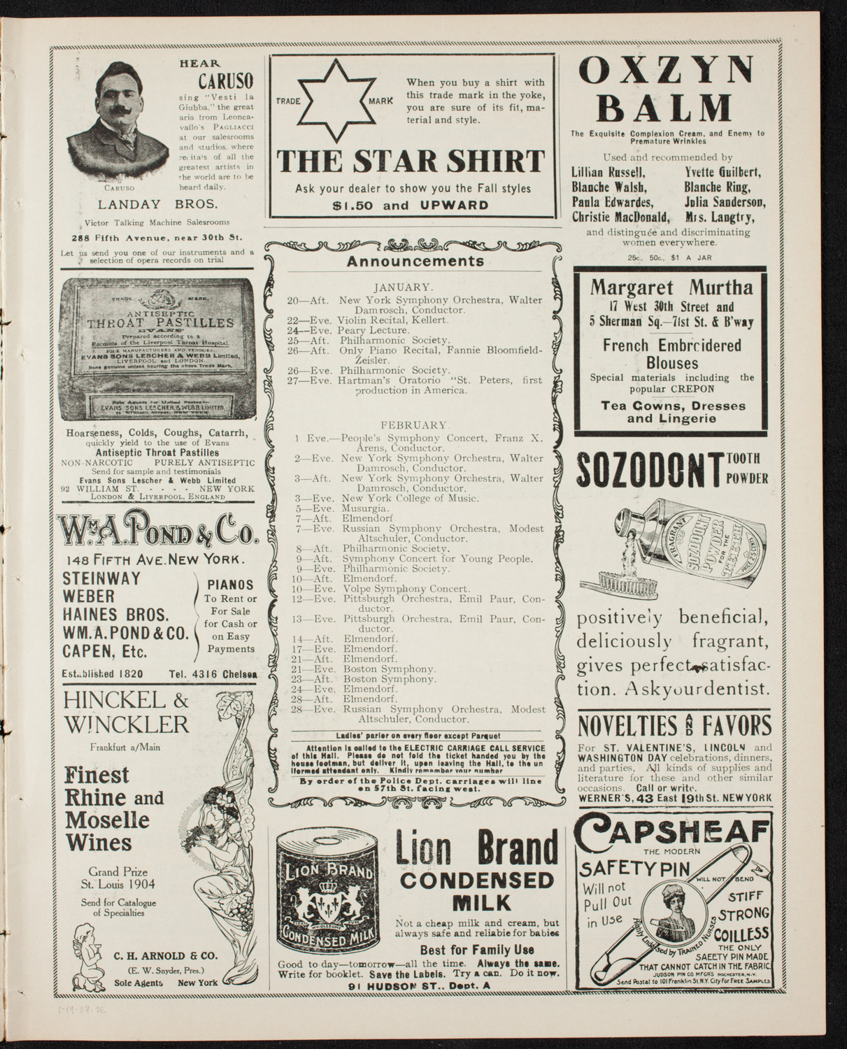 New York Symphony Orchestra, January 19, 1907, program page 3