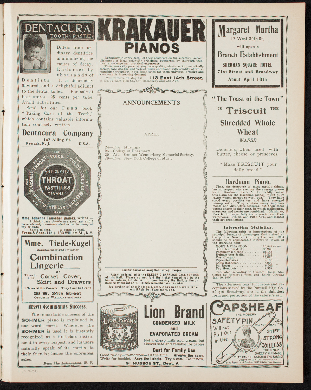 Benefit Concert and Lecture: Society of St. Vincent de Paul, April 22, 1906, program page 3