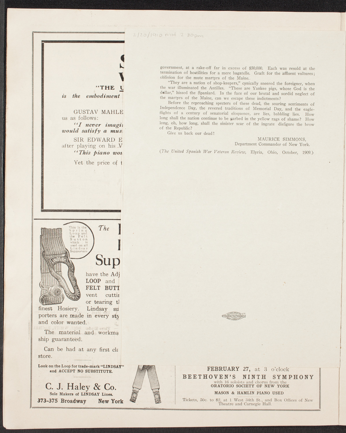 Maine Memorial Service, February 20, 1910, program page 8